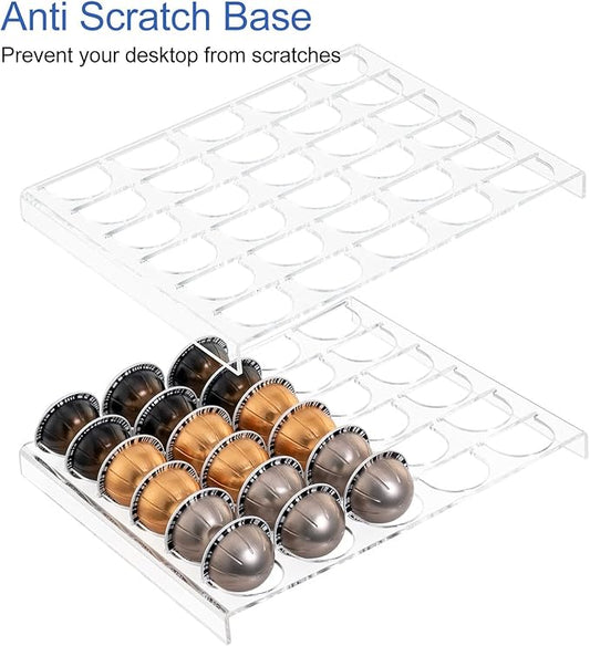 Yosoo Health Gear Coffee Capsule Holder 25 Capsules Coffee Pod Drawer Organizer, Transparent Flat Countertop Coffee Pod Holder Drawer Holder Sturdy Plastic Coffee Pod Organizer Tray for Drawer