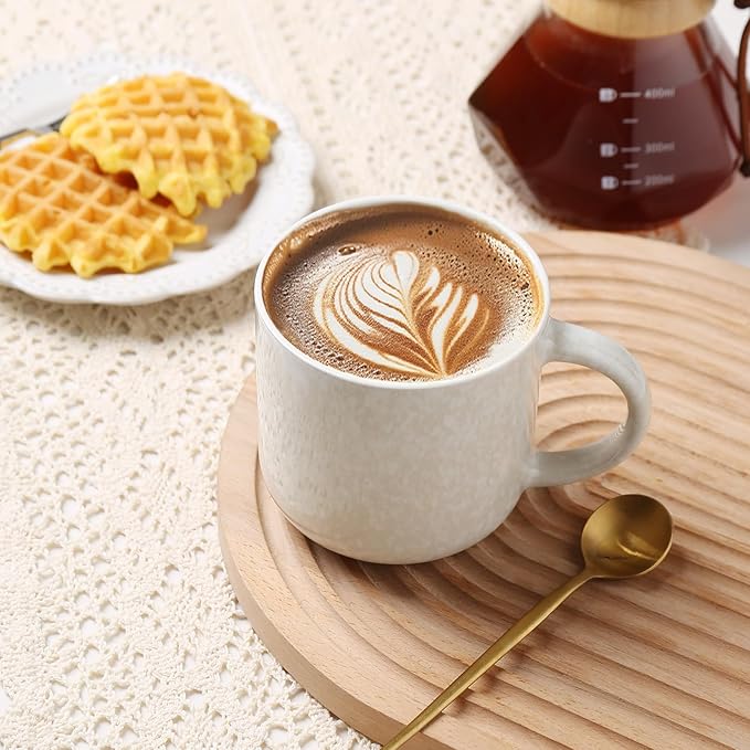 MONITO 12 OZ Coffee Mugs Set of 4, Modern Ceramic Coffee Mugs Set with handle for Tea/Latte/Cappuccino/Milk/Cocoa.White.