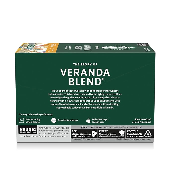 Starbucks K-Cup Coffee Pods, Starbucks Blonde Roast Hot or Iced Coffee, Veranda Blend, 40 Keurig Pods