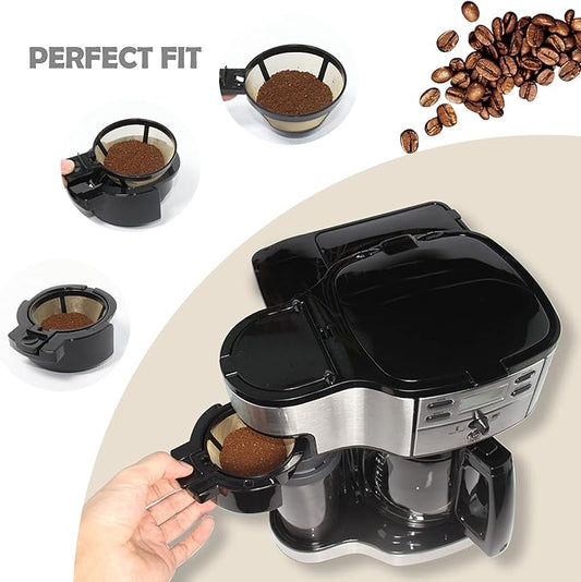 Gold Reusable Single Serve Brew Replacement Coffee Basket Grounds Filter, Compatible with Hamilton 2-Way Brewer Coffee Maker Models 49980A, 49980Z, 47650, 49933 Accessories Part, 2-Pack