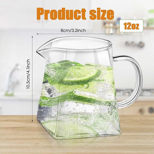 Leinuosen 2 Pcs Small Glass Creamer Pitcher with Spout Milk Frothing Pitcher Elegant Shaped Glass Coffee Tea Creamer Jug Creative Milk Frother Cup