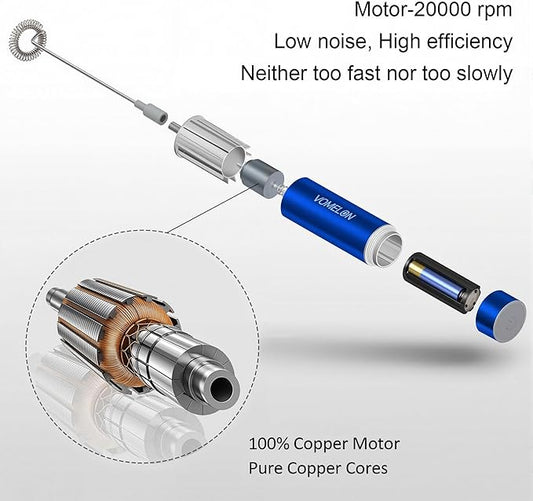 Milk Frother Handheld, Battery Operated Coffee Foamer Drink Mixer with 2 Stainless Steel Electric Whisks for Coffee, Latte, Cappuccino, Hot Chocolate, Protein,Egg Batteries Included,Blue