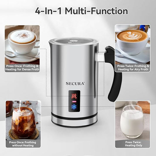 Secura Electric Milk Frother, Automatic Milk Steamer Warm or Cold Foam Maker for Coffee, Cappuccino, Latte, Stainless Steel Milk Warmer with Strix Temperature Controls