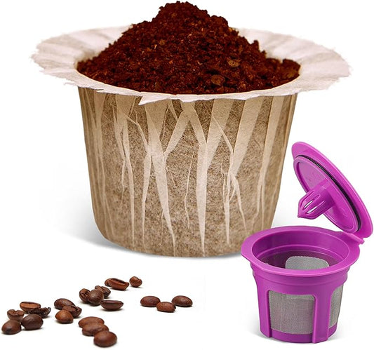 Haetyly 100 Count Natural Paper Filters Compatible with Keurig Single Serve 1.0 and 2.0, Fits All Brands Reusable K Cup Coffee Pods