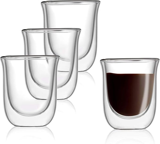 JoyJolt Javaah Double Walled Espresso Glasses Espresso Cups Set of 4 | 2-Ounces