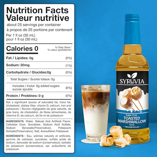 Syruvia Sugar Free Coffee Syrup, Toasted Marshmallow Flavored Syrup for Drinks, Lattes, and Desserts – 25.4 fl oz, With Pump