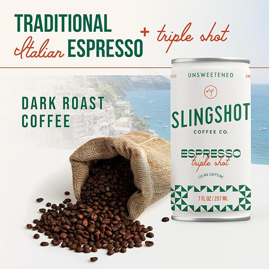 Chilled Espresso - Triple Shot Ready-to-Drink Coffee, 7oz Cans (12 Pack) | Organic Italian Espresso Blend with Silky Smooth Flavor, with Notes of Caramel, Baking Spice & Dark Fruit