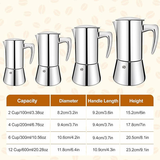Vaolvpant No Coating 2 Cup Thickened 304 Stainless Steel Moka Pot Stovetop Espresso Maker Italian Coffee Machine 100ml 3.3oz Suitable for Gas Induction Stovetop Greca Coffee Maker Percolator