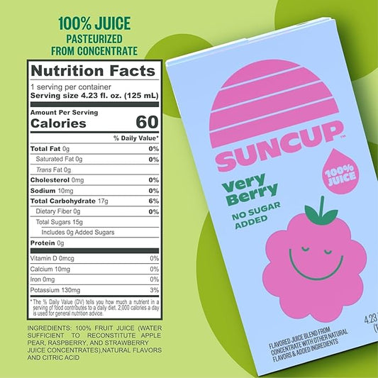 SunCup Juice - Very Berry (40 Pack) 4.23 oz Juice Box with Straw | 100% Very Berry Blend for Kids, Bulk Pack for School Lunches, Snacks, Classrooms, Travel, Parties, Sports Teams, and Everyday Drinks