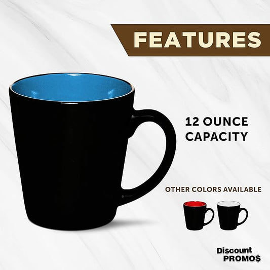DISCOUNT PROMOS Ceramic Coffee Latte Mugs 12 oz. Set of 10, Bulk Pack - Perfect for Coffee, Tea, Espresso, Hot Cocoa, Other Beverages - Blue