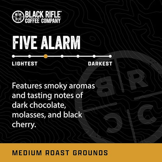 Black Rifle Coffee Company Five Alarm, 12oz Bag, Ground Coffee Medium Roast - Roasted Blend Made from Arabica Beans - Colombian & Brazilian Beans - Veteran Founded & American Made
