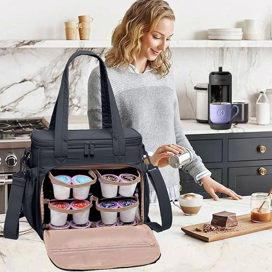 BAGSPRITE Coffee Maker Travel Bag Compatible with Keurig K-Mini Mate, Carrying Case for K-Cup Single Serve Coffee Maker, Portable Coffee Maker Case with Pod Organizer, Mug Pockets & Shoulder Strap