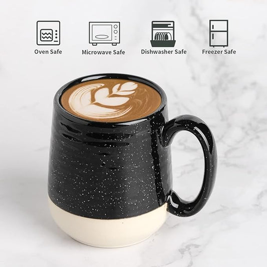 HASENSE Coffee Mugs Set of 4, 15 Ounce Ceramic Coffee Cups with Handles, Porcelain Large Latte Mug for Coffee Cappuccino Tea, Black Mugs for Men, Women Christmas Holiday Gift