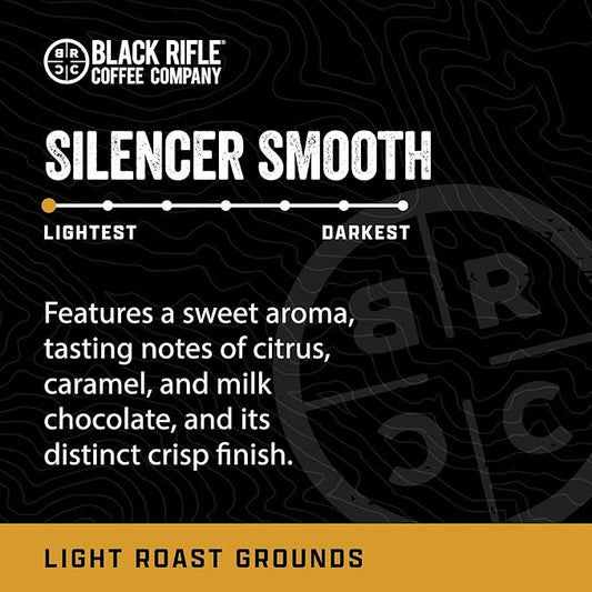 Black Rifle Coffee Company Silencer Smooth, 12oz Bag, Ground Coffee Light Roast - Roasted Blend Made from Arabica Beans - Colombian & Brazilian Beans - Veteran Founded & American Made