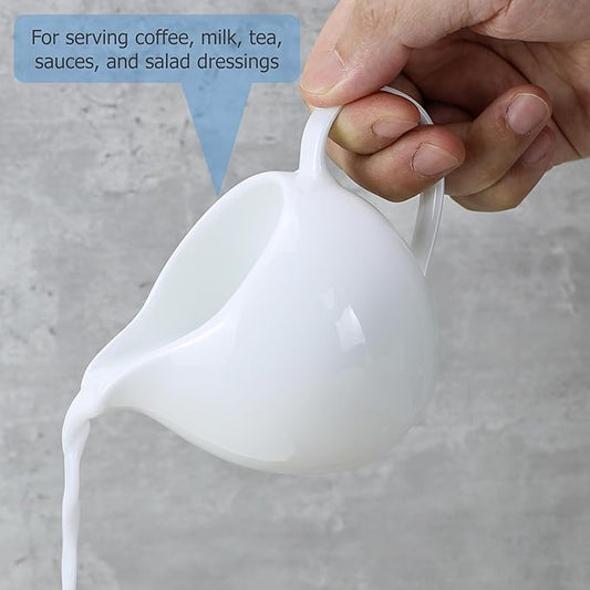 EIKS 2 Pack Ceramic Creamers Pitchers with Handle for Serving Coffee Milk Tea Salad Sauces, Pitcher Capacity 5oz(160ml)