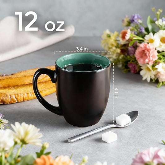 GBhome 12oz Coffee Mugs Set of 6, Large Ceramic Coffee Mugs for Man, Woman, Dad, Mom, Modern Coffee Mugs Set with handle for Tea/Latte/Cappuccino/Milk/Cocoa. Dishwasher&Microwave Safe,Green