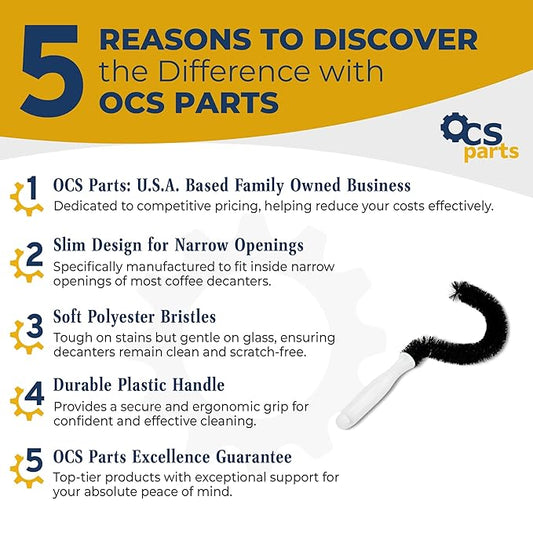 OCS Parts Coffee Pot Cleaning Brush | 10-Inch Curved Cleaning Brush for Home and Commercial Coffee Decanters