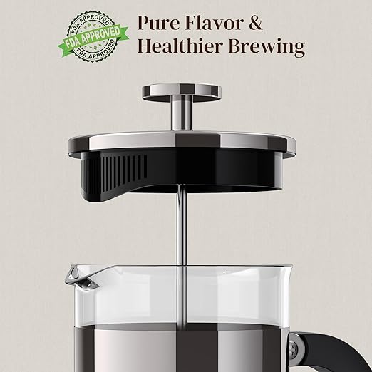 Veken French Press Coffee Maker, Heat Resistant Thickened Borosilicate Glass,Stainless Steel Brewer,Single Serve Small Pot, Cold Brew Cafetera Teapot for Kitchen Travel Camping, 21oz 0.6 L,Dark Pewter