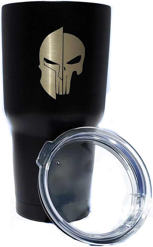 30 oz Stainless Steel Vacuum Insulated Tumbler with Lid - Double Wall Travel Mug Water Coffee Cup for Ice Drink & Hot Beverage, Spartan Skull Laser Engraved
