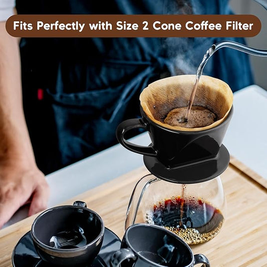 Pour Over Coffee Maker, Ceramic Pour Over Coffee Dripper, Manual Brew Maker, Black Kitchen Decor and Accessories, Single Cup Porcelain Slow Brewing Accessories for Cafe Coffee Bar