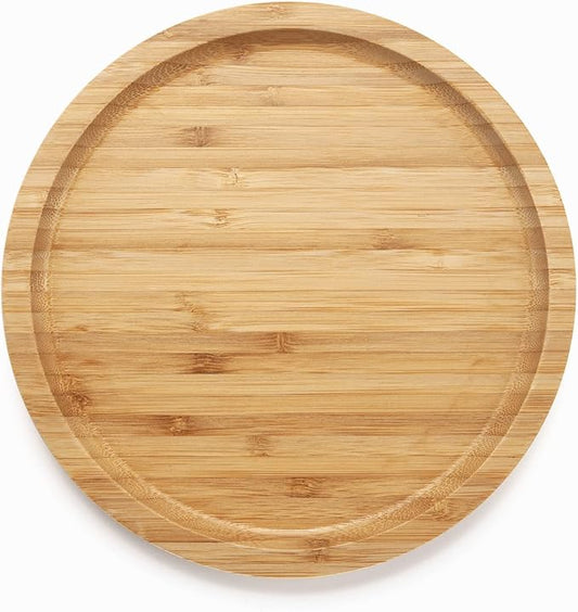 Round Bamboo Tray, Wood Serving Tray, Wooden Platter, Wood Charcuterie Board, Decorative Tray for Coffee Table, 7.9 inch