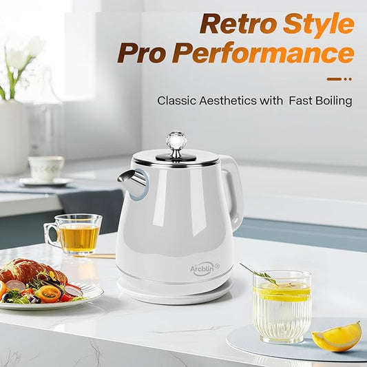 Retro Electric Kettle 1.8L, All Stainless Steel Hot Water Electric Kettle for Boiling Water, BPA Free Tea Kettle, 1350W Fast Boil, Auto Shut Off & Boil-Dry Protection