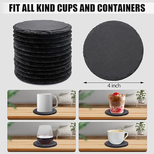 60 Pack Slate Drink Coasters, VIBRATITE 4 Inch Black Slate Stone Coasters Bulk Cup Coaster Laser Engraving Blanks with Anti-Scratch Bottom for Drink Coffee Bar Kitchen Home Decor, Round