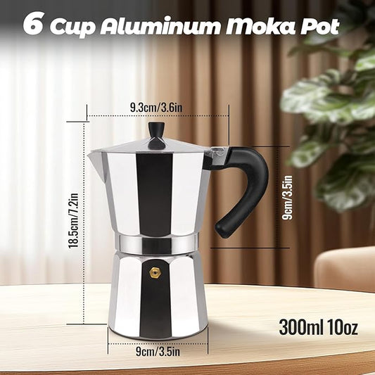 Vaolvpant 6 Cup Aluminum Moka Pot Classic Stovetop Espresso Coffee Maker 300ml 10oz Coffee maker Percolator Mocha Pot Greca Coffee Maker Cafe Makers for Italian and Cuban Café Brewing Silver