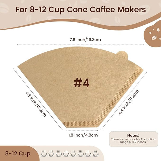 160 Count Cone Coffee Filters #4, Clinuse Unbleached Size 04 Coffee Filters 8-12 Cup, Disposable Natural Paper Filters, No.4 Cone Filters for Ninja, Cuisinart, Pour Over and Drip Coffee Maker