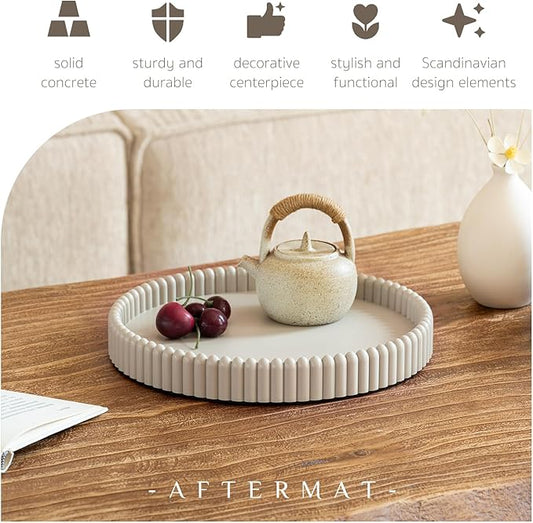 Coffee Table Tray, Home Decor Round Tray, Concrete Gray Coffee Table Decor Trays, Serving Decorative Trays for Dining Table