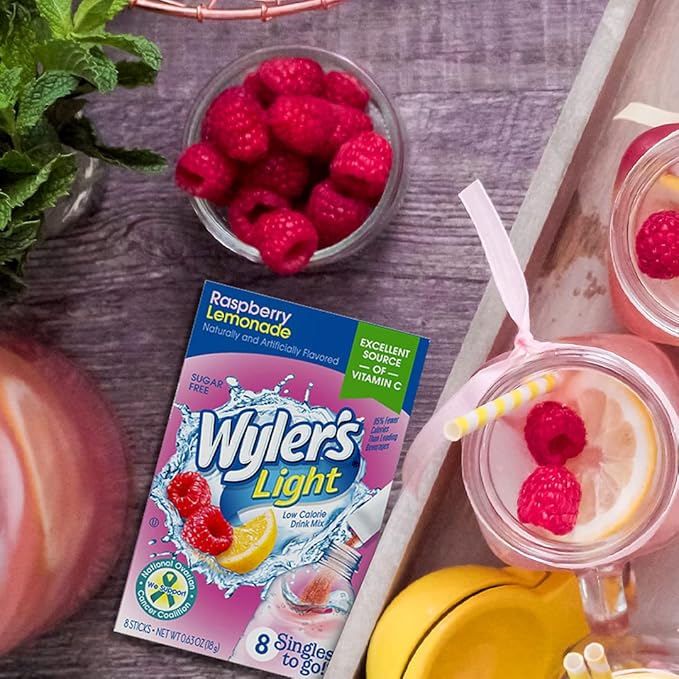 Wyler's Light Singles To Go Powder Packets, Water Drink Mix, Raspberry Lemonade, 96 Single Servings (Pack of 12)