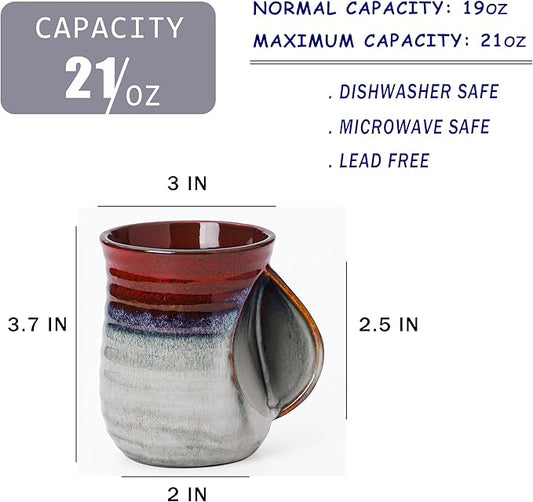 Mkour 21oz Large Ceramic Coffee Mugs, Handmade Tea Cups with Comfortable Handle for Office and Home, Microwave and Dishwasher Safe (Ink Red)