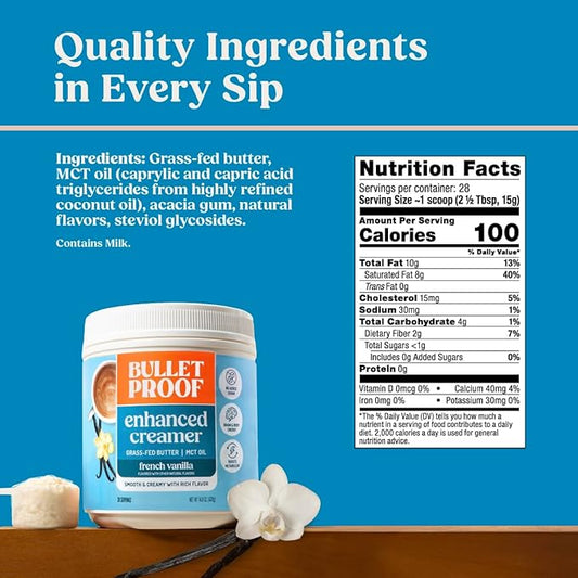 Bulletproof French Vanilla Creamer, 14.8 Ounces, Keto Coffee Creamer with MCT Oil and Grass-Fed Butter (Pack of 2)