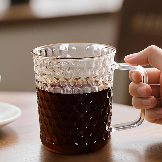 Aquach 20 Oz Glass Coffee Cups, Clear Tea Mugs with Handle, Microwave and Dishwasher Safe Home Office Drinking Mugs Perfect for Americano Cappuccino Hot&Cold Beverages, 2-Pack