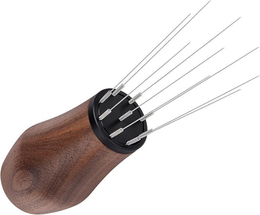 Normcore WDT Distribution Tool with Stand V3, Weiss Distribution Technique, 9 Prong Needle Espresso Stirrer, American Walnut Wood Handle