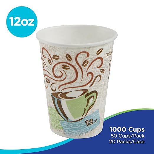 Dixie PerfecTouch 12 oz Paper Coffee Cups By GP PRO, Coffee Haze Design, 1000 Count (50 Disposable Cups Per Pack, 20 Packs Per Case), 5342CD