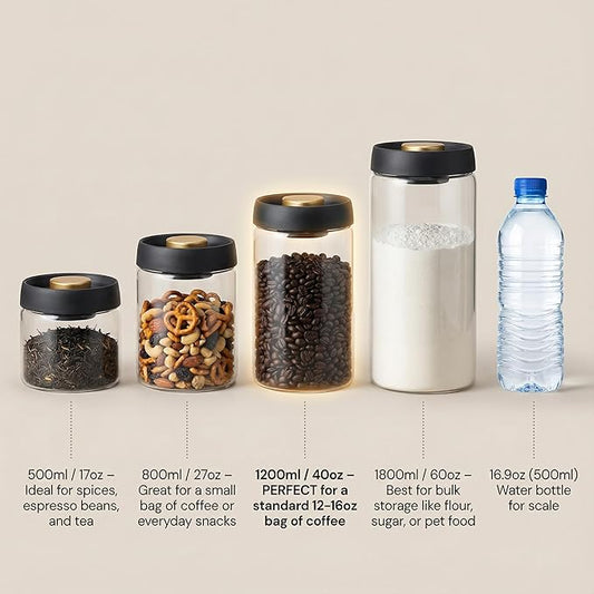 LOEZ Airless Vacuum Coffee Canister, Borosilicate Glass Food Storage Jar with Pump Lid to Stop Oxidation, for Beans, Tea & Dry Goods (Clear, 61floz/1800ml)