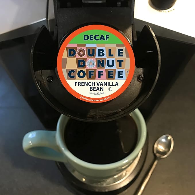 Double Donut French Vanilla Coffee Medium Roast Flavored Decaf Coffee Pods for Keurig K Cups Makers from Double Donut, 96 Capsules