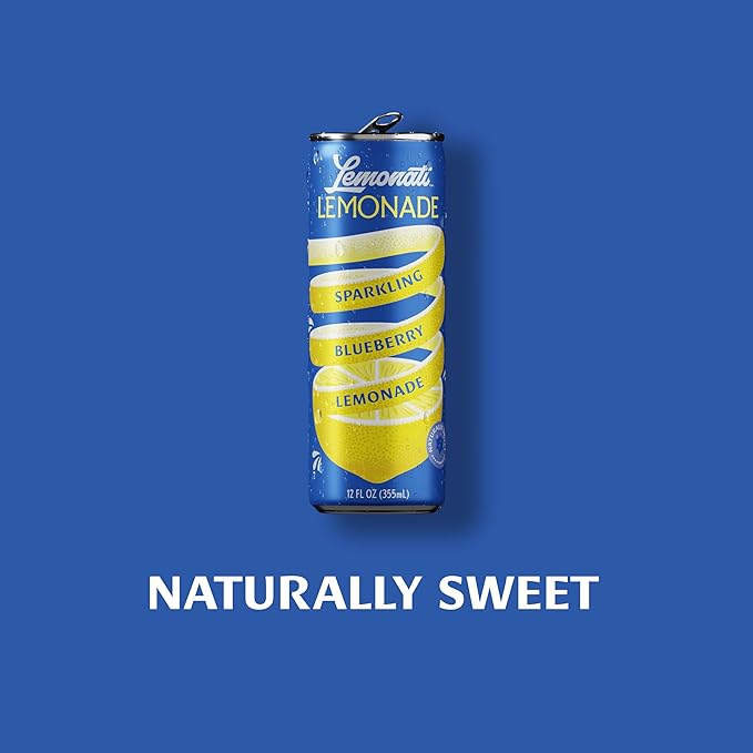 Lemonati Sparkling Lemonade, No Artificial Sweeteners or Flavoring, Gluten-Free, Kosher, Non-GMO, Vegan, 12 Fl Oz Slim Cans (12 Fl Oz (Pack of 24), Blueberry Lemonade)