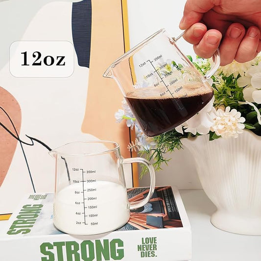 2-Pack Espresso Measuring Cups12OZ, Espresso Accessories, Expresso Shots Cup, Heat-resistant Glass Measuring Cup, Milk Frothing Pitcher, Frother Cup, Dishwasher/Microwave/Stovetop Safe