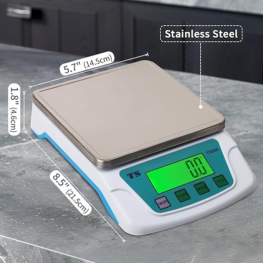 Food Kitchen Scale 22lb/0.2g Precision -304 Stainless Steel with Backlit LCD,Tare & PCS Function,6 Units Conversion(g/oz/lb/kg/ml/ct) for Baking Cooking Meal Prep, USB/Battery Powered