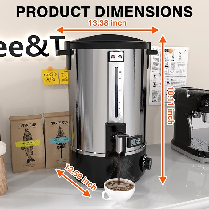 Nalison Commercial Coffee Urn, 110-Cup 16L Fast Brew Stainless Steel Hot Beverage Dispenser with Thermometer-Electric Hot Water Urn for Wedding, Party, Catering Events with Easy Cleaning(Double Wall)