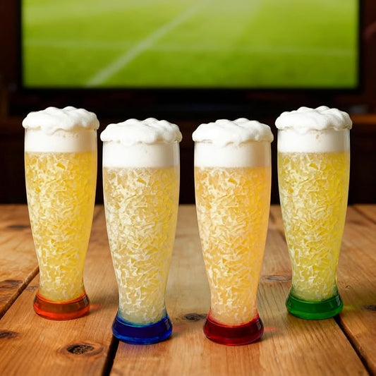 Lily's Home Freezer Beer Mugs, Set of 4-16 oz Double Wall Insulated with Liquid Gel, Frosty Chiller Cups, Break-Resistant Acrylic Freezable Glasses for Home Bar, Pool Parties, BBQ & Outdoor Gifts