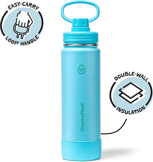 ThermoFlask 24 oz Double Wall Vacuum Insulated Stainless Steel Water Bottle with Spout Lid, Vivid Blue