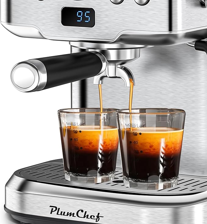 51mm Coffee Espresso Portafilter/Espresso Machine Holder, 3 ears, Double Spouts, with Single + Double Filter Baskets, Black Handle, Stainless Steel Filter Cup Holder