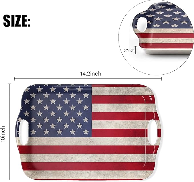 Serving Tray Decorative Tray with Handles Multi-Purpose Rectangular Serving Trays for Restaurant, Parties, Coffee Table, Kitchen - American Flag
