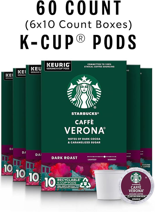 Starbucks K-Cup Coffee Pods, Dark Roast Hot or Iced Coffee, Caffè Verona, 60 Keurig Pods