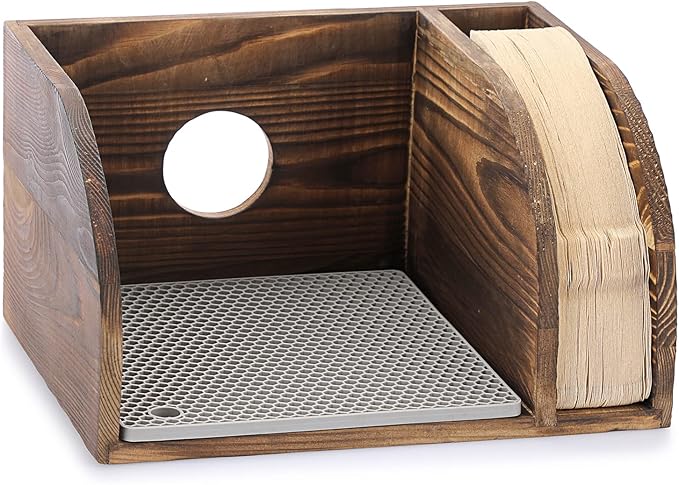 ELLDOO Vintage Wood Coffee Organizer Stand with Silicone Drip Mat