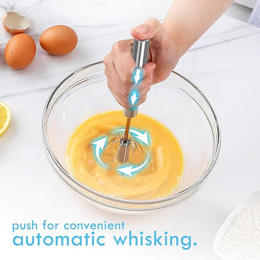 Fourteen Homes Stainless Steel Egg Whisk - Hand Push Rotary Blender & Versatile Milk Frother, 12in - Ideal for Blending, Whisking, Beating & Stirring