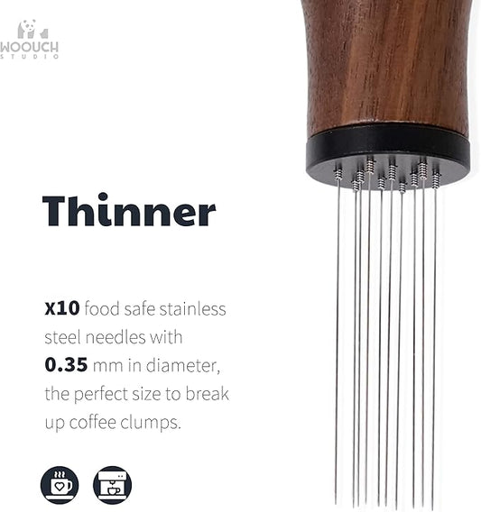 WDT Espresso Tool, Espresso distribution Tools,10 Needles 0.35mm Espresso Coffee Stirrer, Nature Wood Handle with Stand (Walnut)